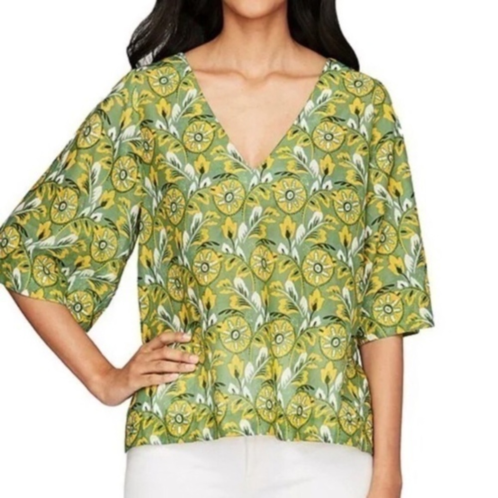 Roller Rabbit Zanna V-Neck Green &‎ Yellow Blouse Tunic
